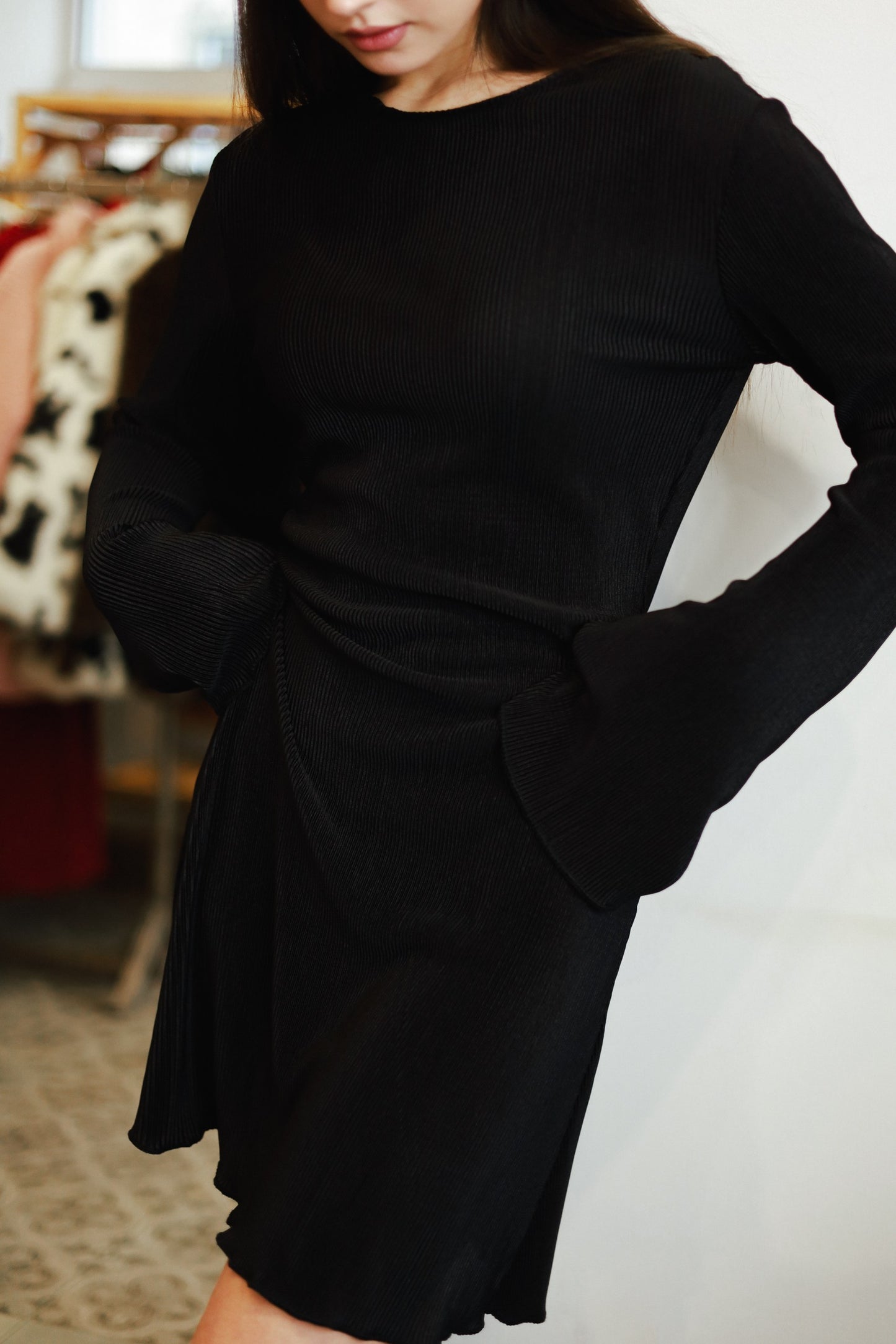 Silk-Effect Plisse Dress