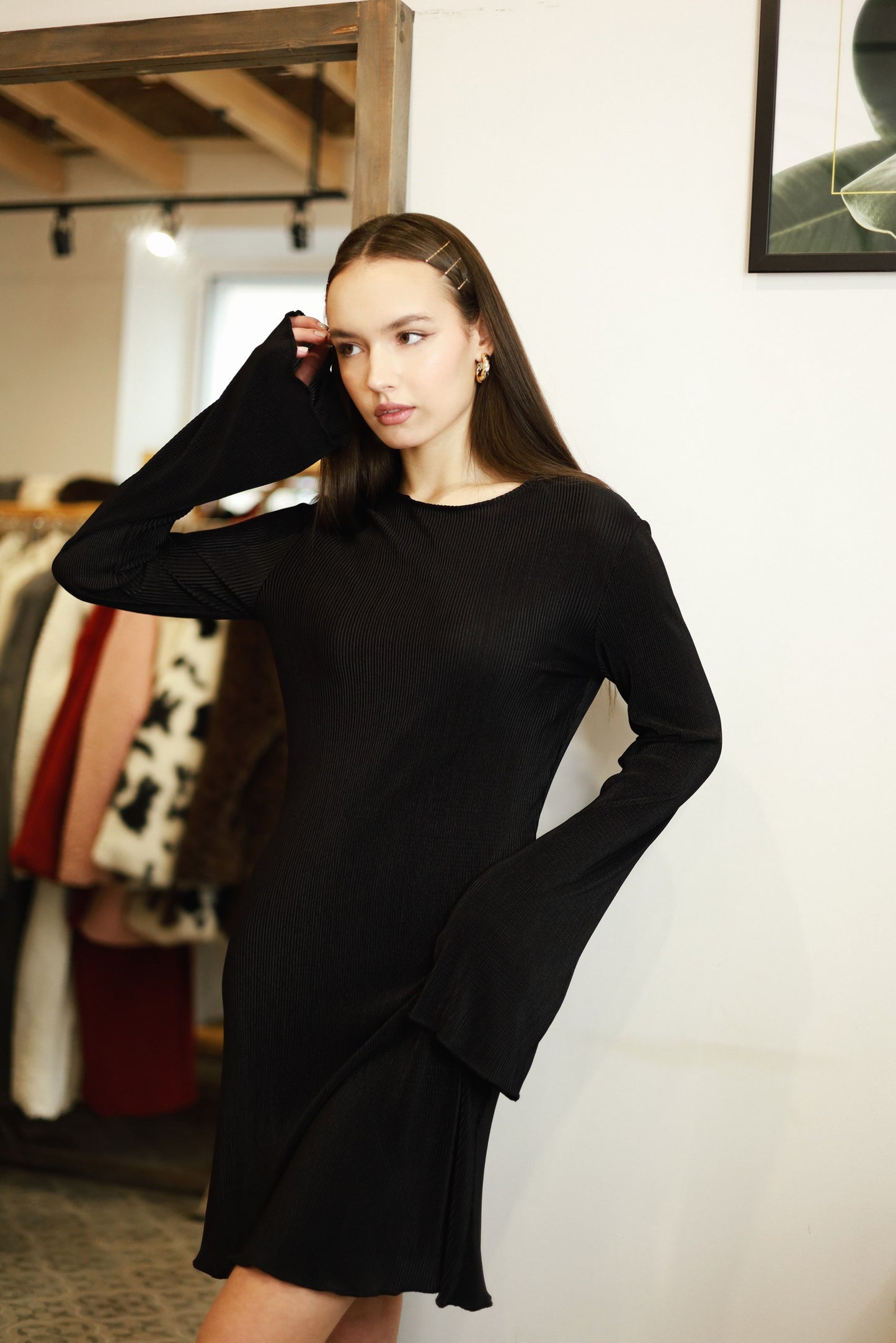 Silk-Effect Plisse Dress