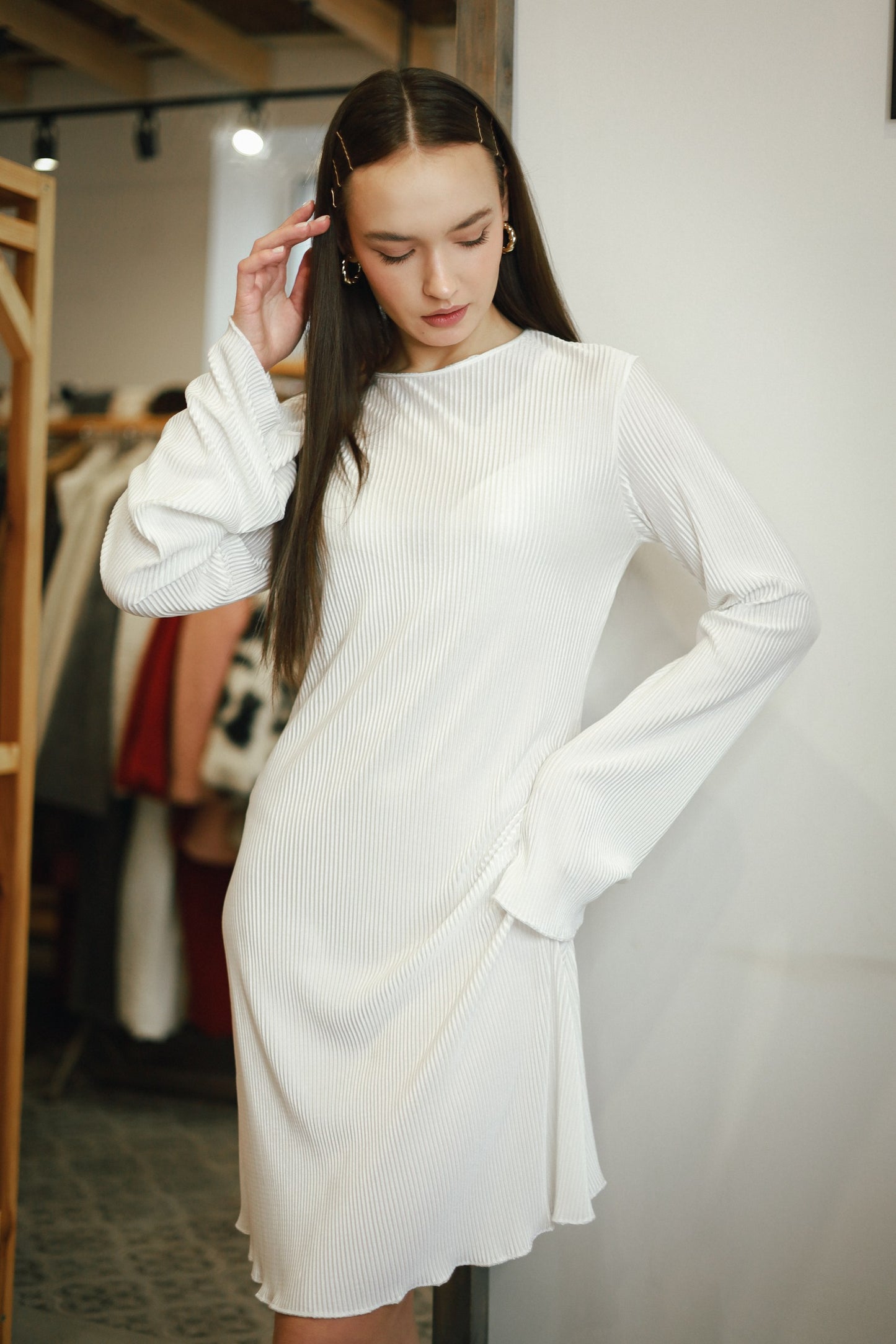 Silk-Effect Plisse Dress