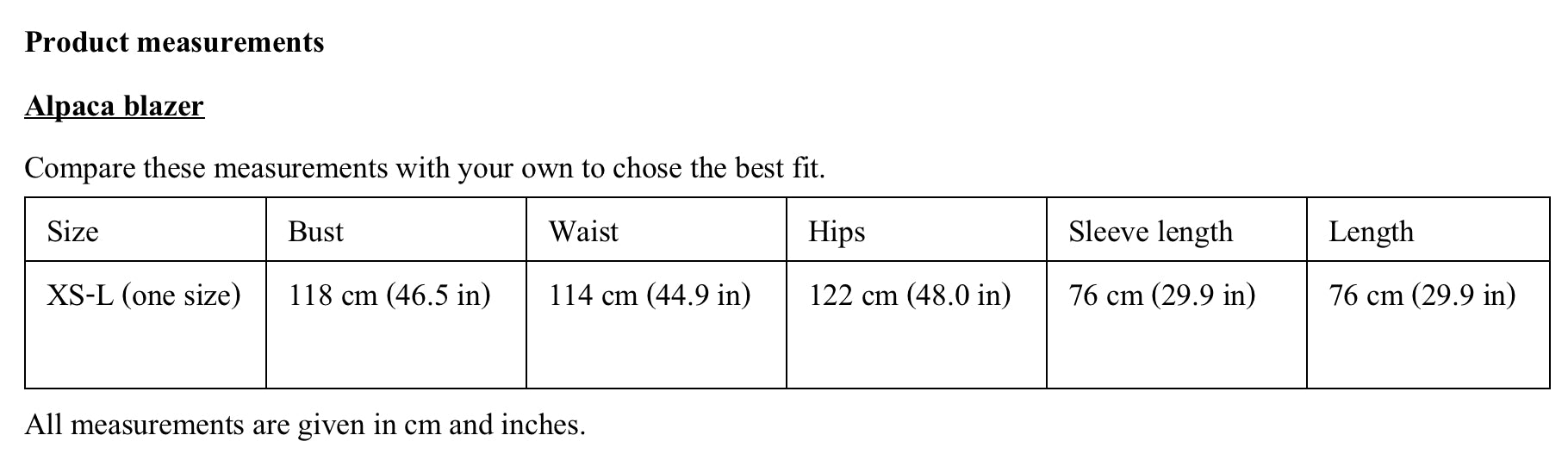 Product measurements