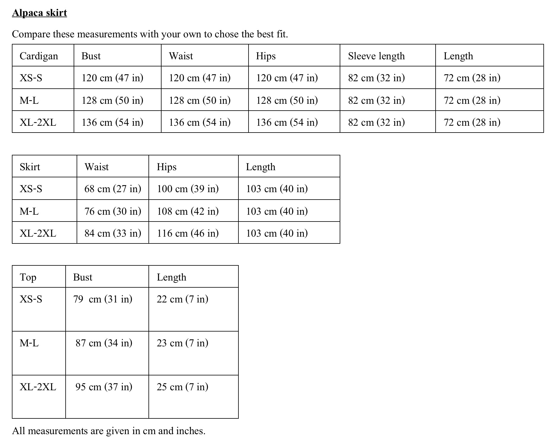Product measurements
