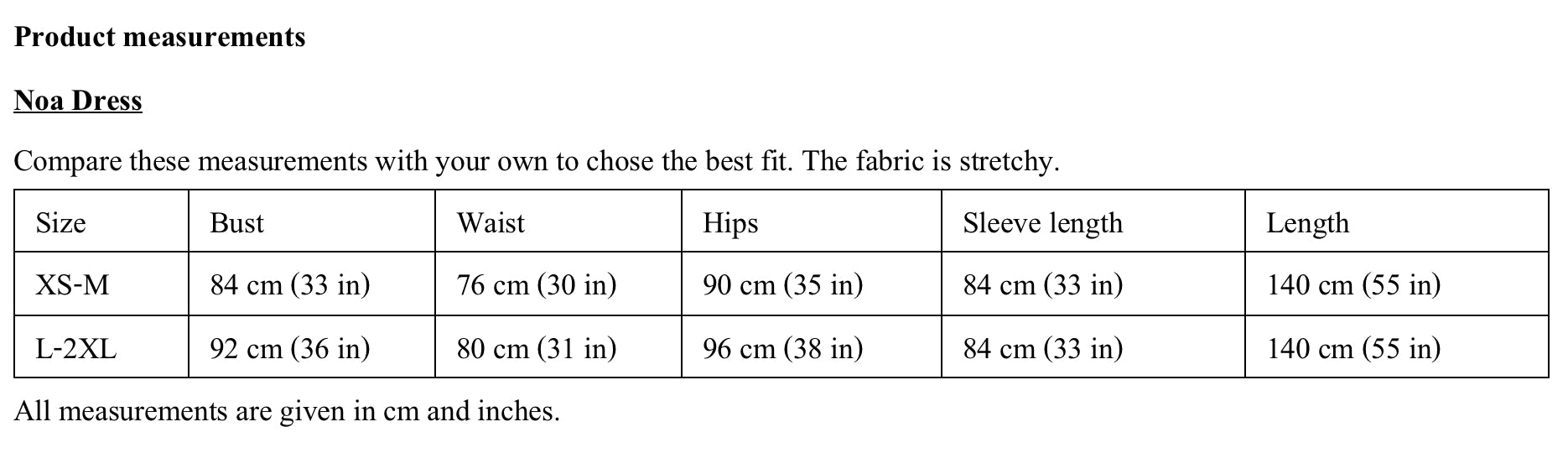 Product measurements