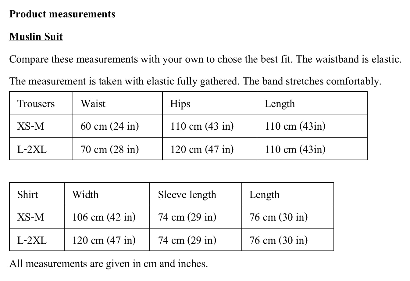 Product measurements