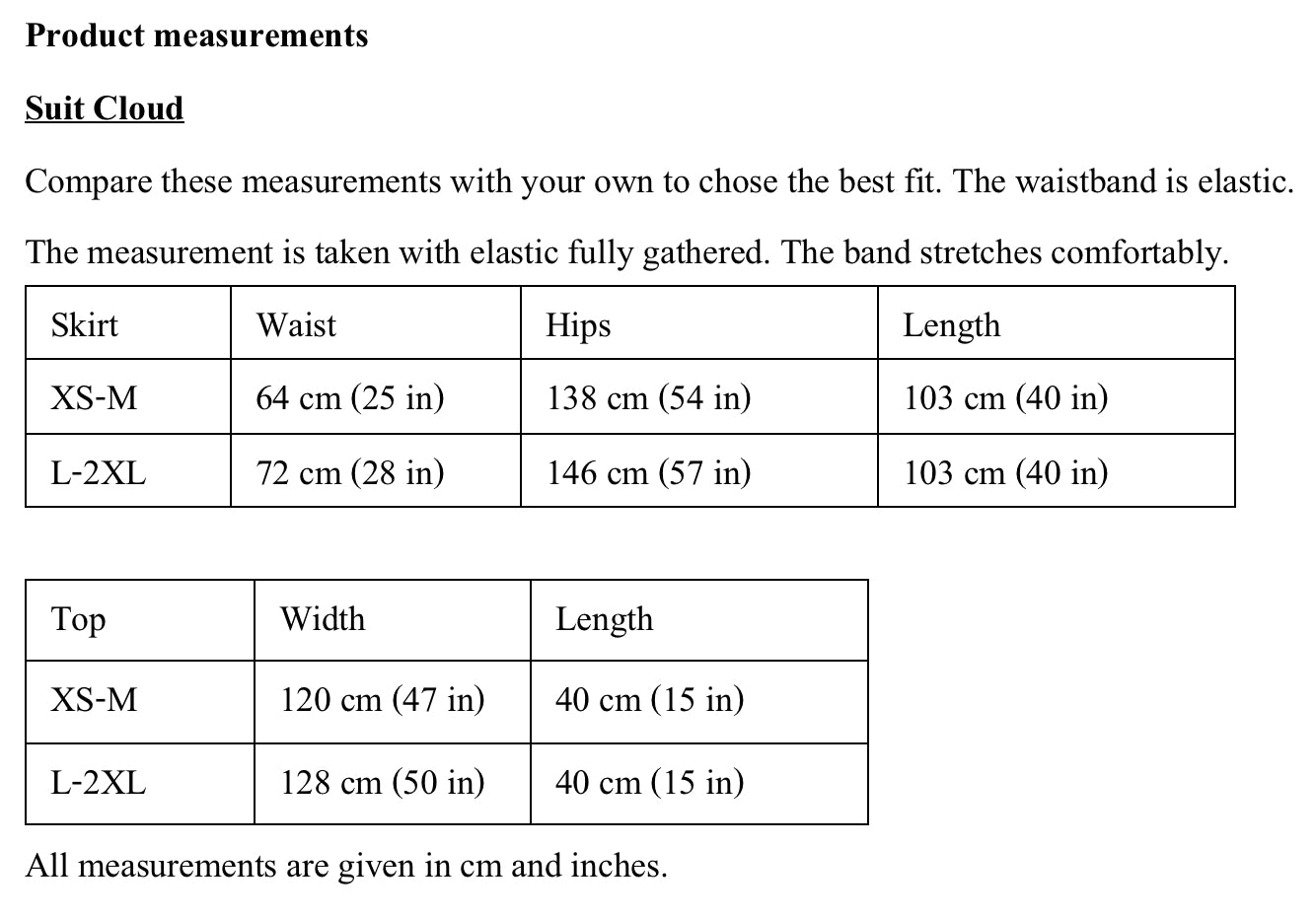 Product measurements