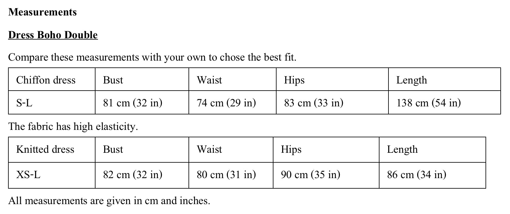 Product measurements