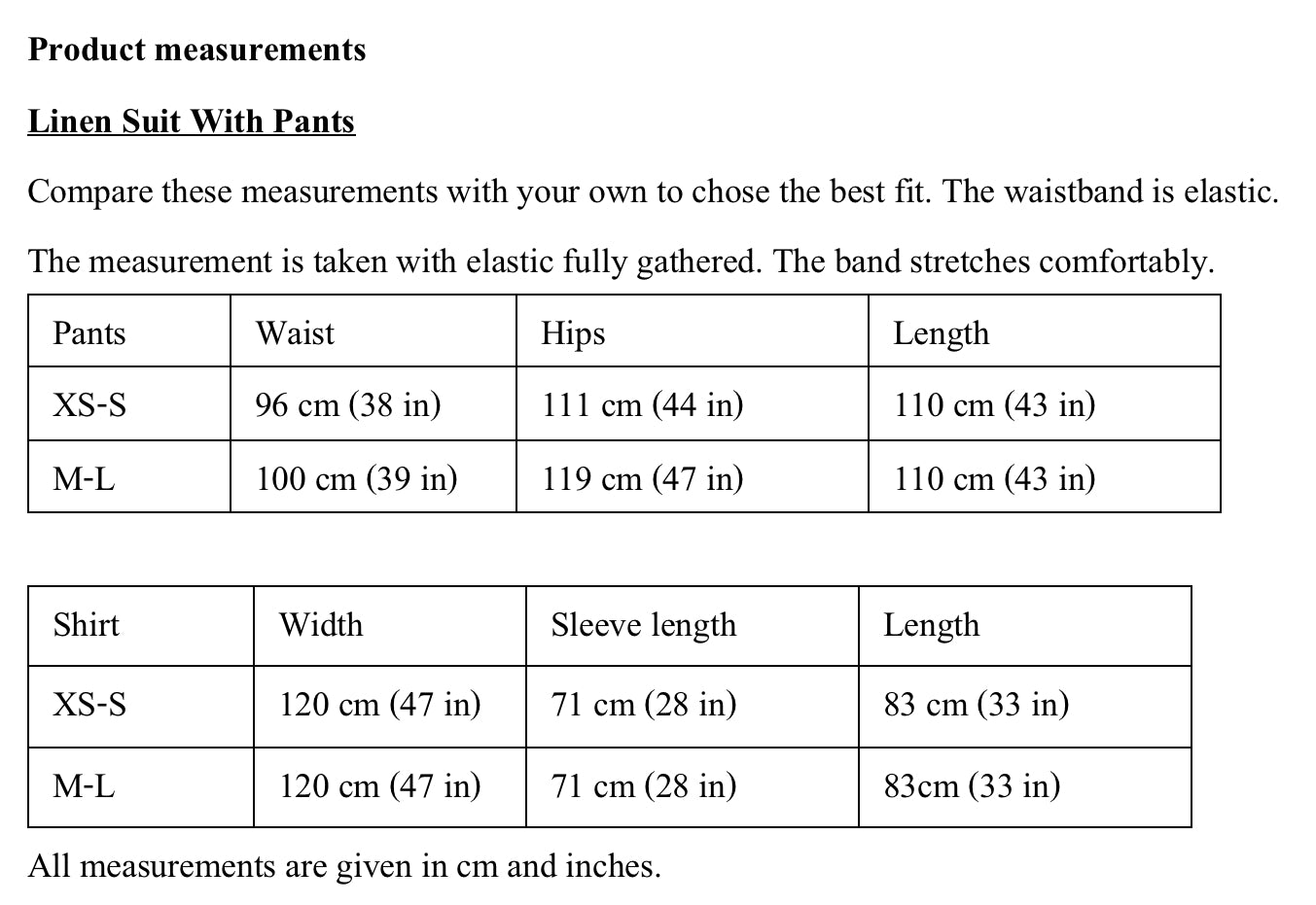 Product measurements