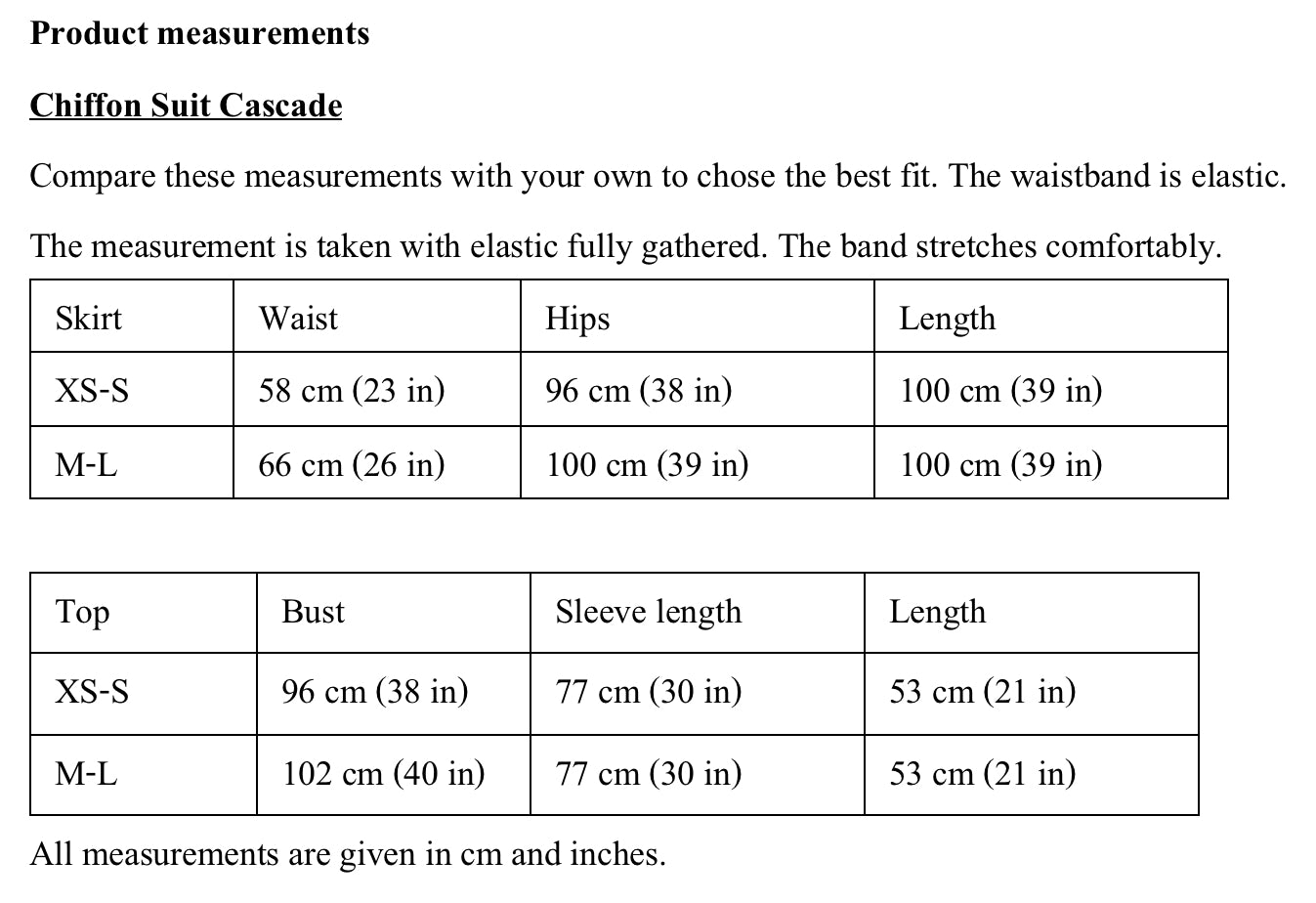 Product measurements