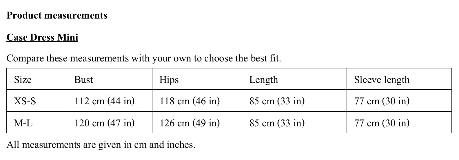 Product measurements