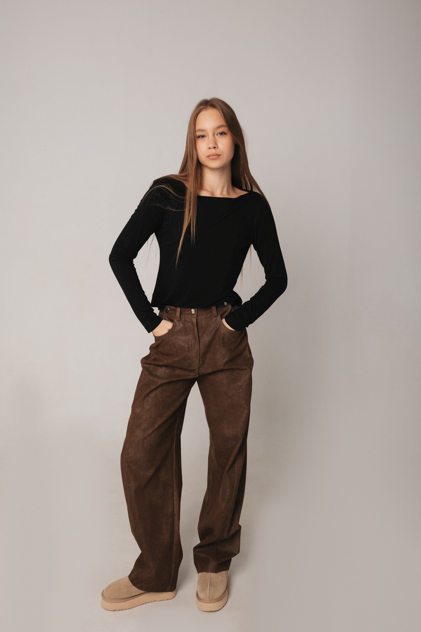 Textured Eco-Leather Pants