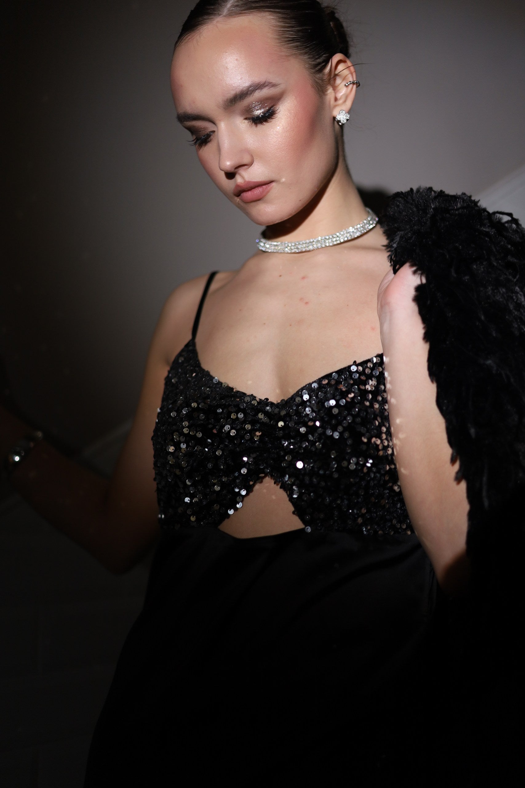 Dress with sequin top