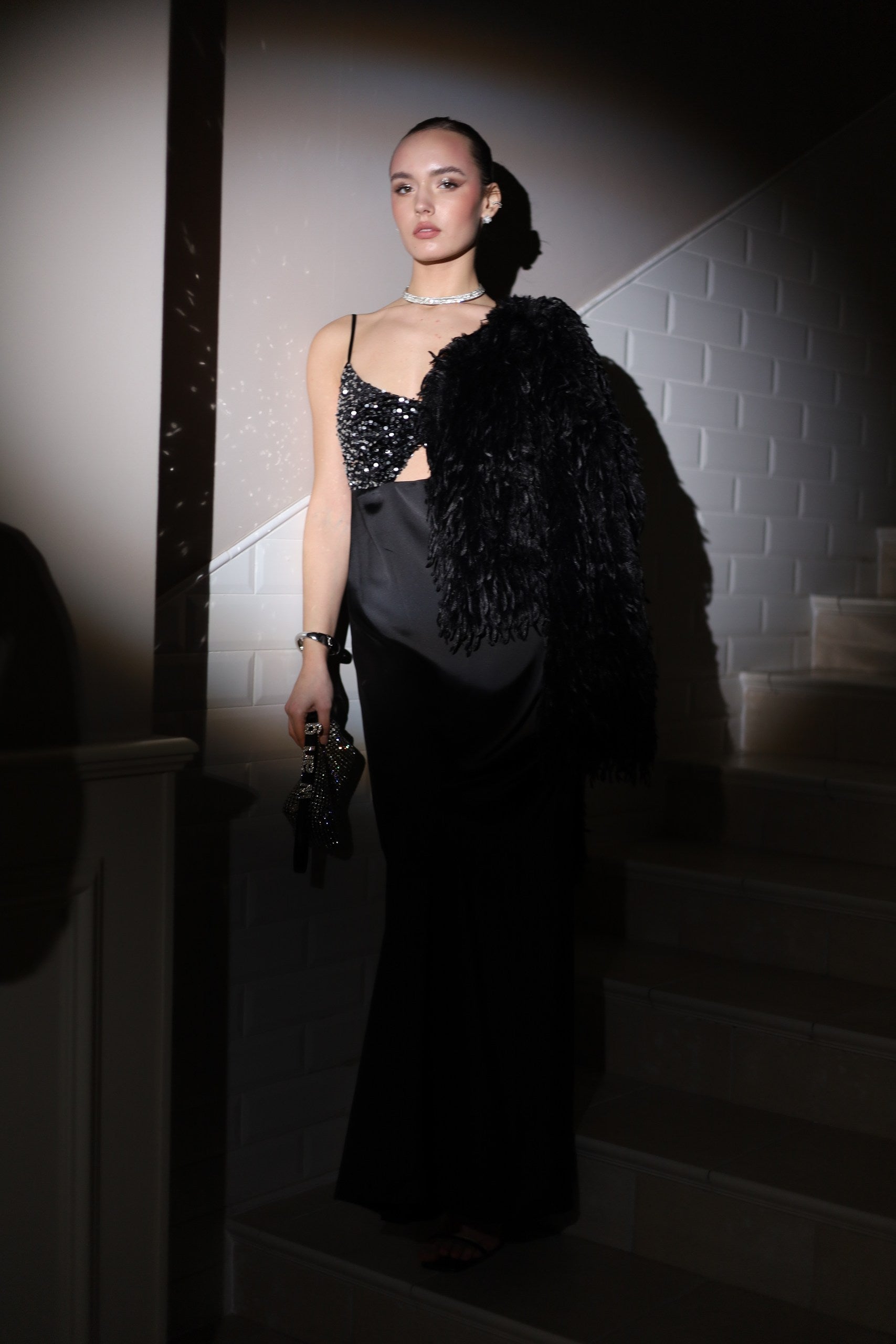 Dress with sequin top