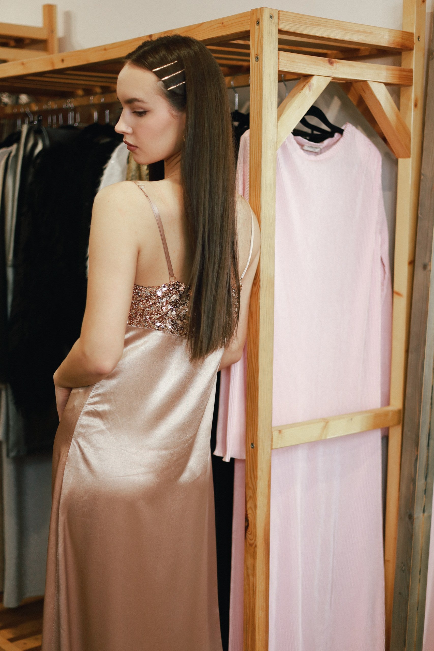 Dress with sequin top