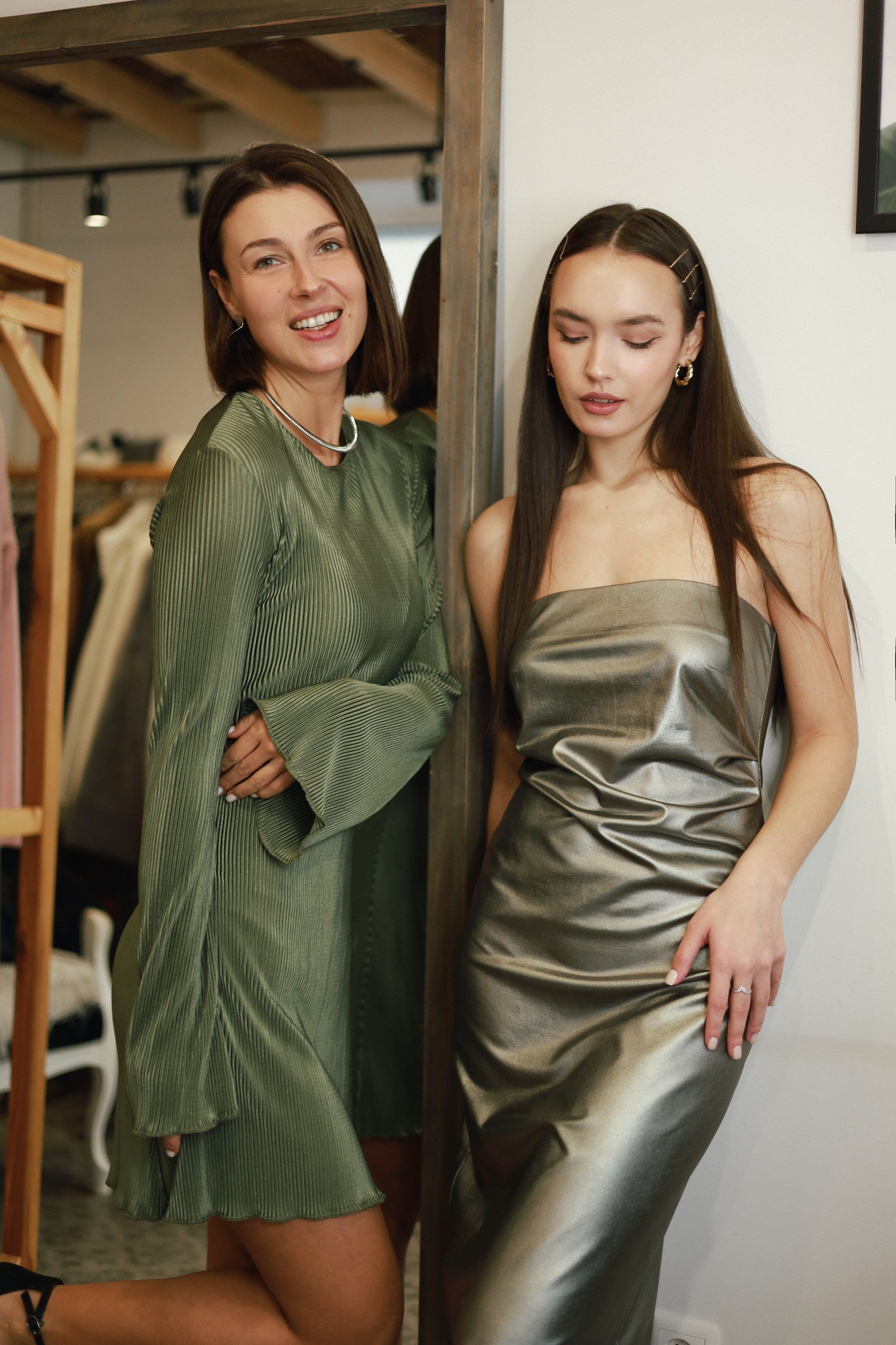 Silk-Effect Plisse Dress