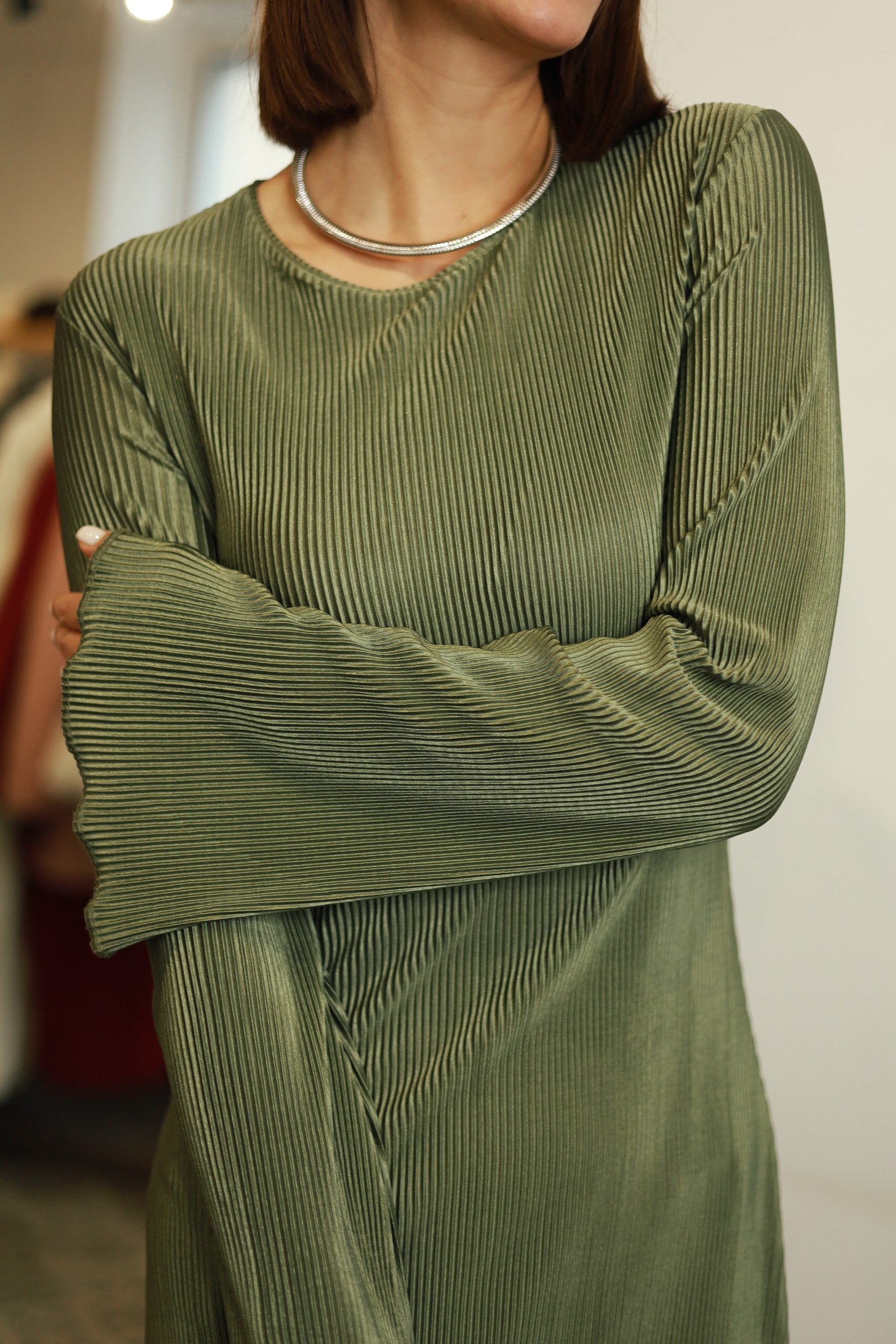 Silk-Effect Plisse Dress