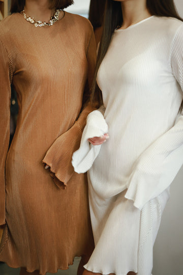 Silk-Effect Plisse Dress