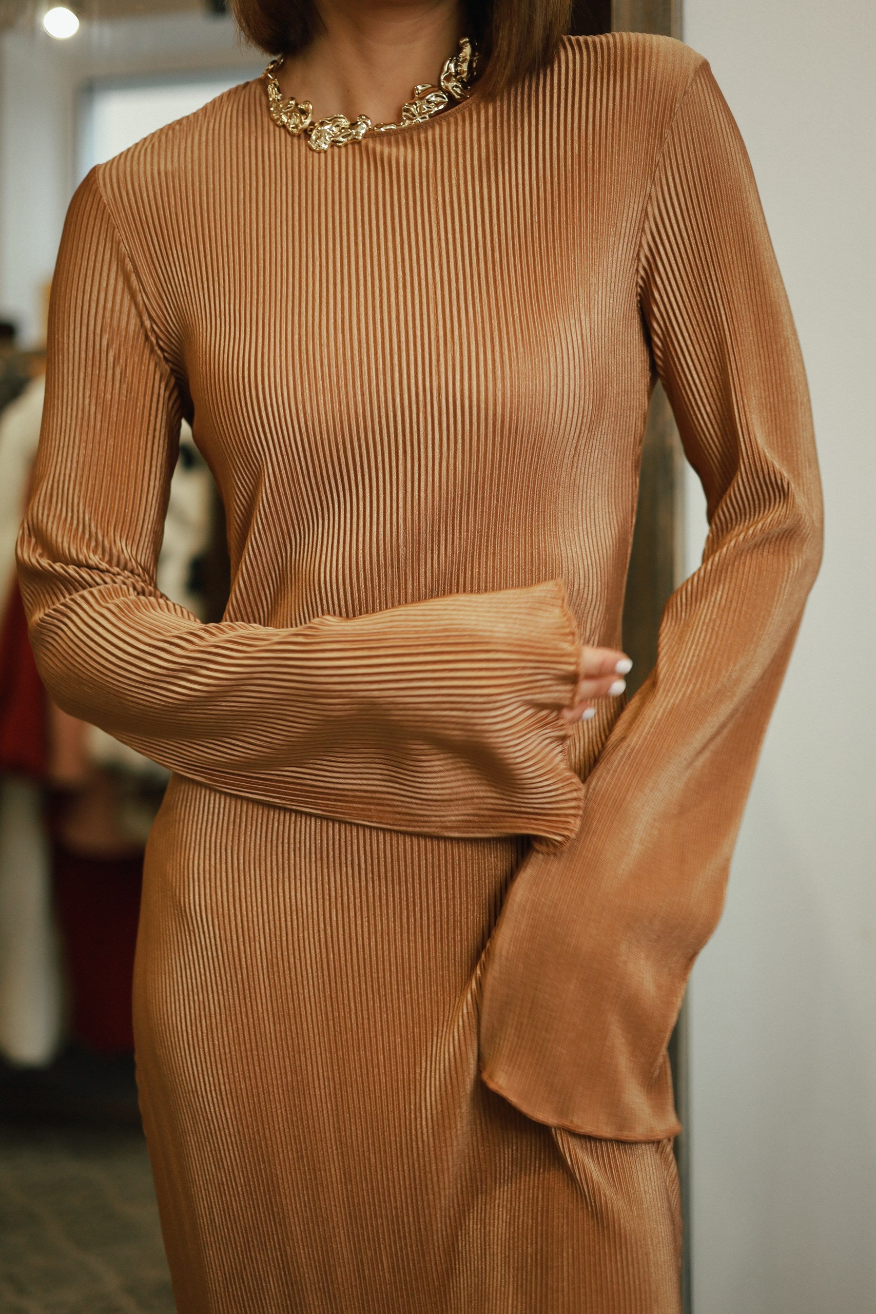 Silk-Effect Plisse Dress