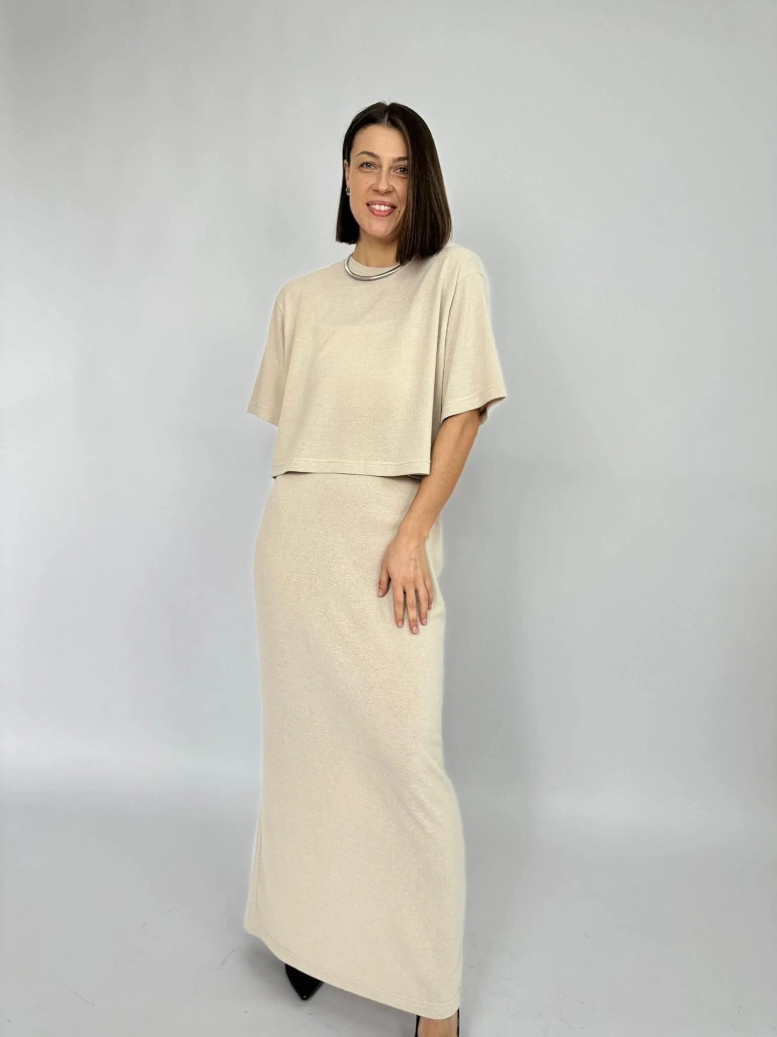 Knitted suit with skirt